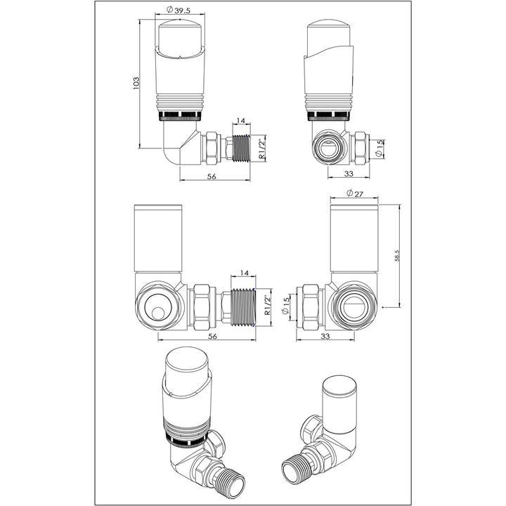 Talus Bold - Black Thermostatic Radiator Valve & Lockshield Corner 15mm