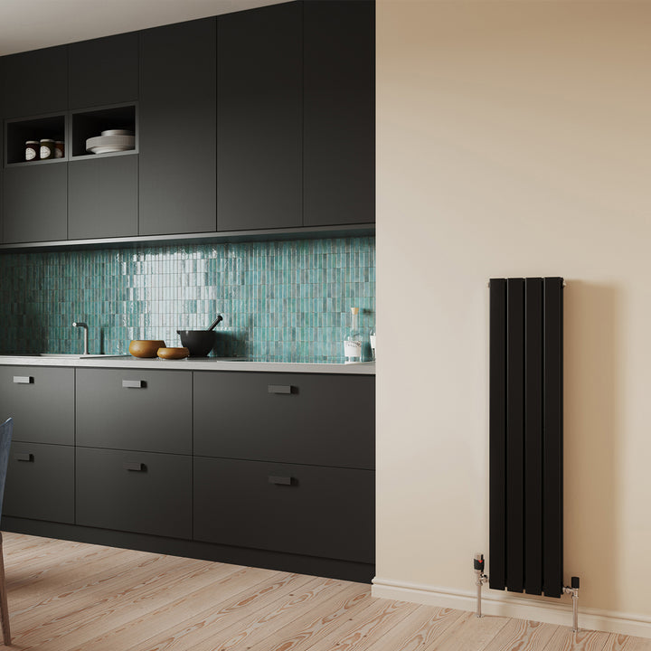 Typhoon - Black Designer Radiator H1200mm x W272mm Double Panel - Feet Included