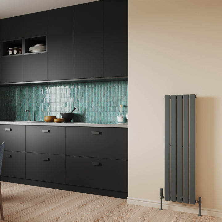 Typhoon - Anthracite Designer Radiator H1200mm x W340mm Single Panel - Feet Included