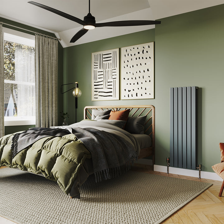 Typhoon - Anthracite Designer Radiator H1200mm x W408mm Double Panel - Feet Included