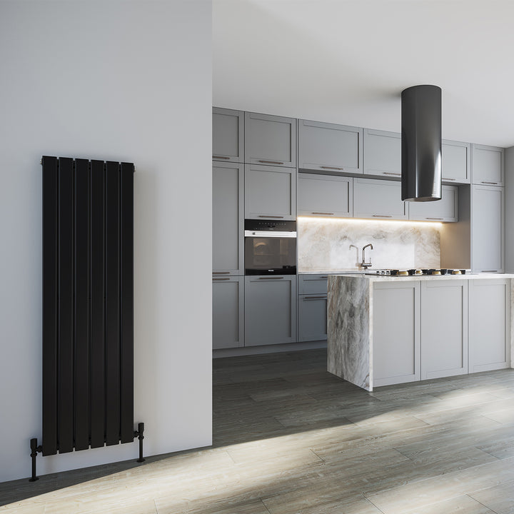 Typhoon - Black Designer Radiator H1400mm x W408mm Double Panel - Feet Included