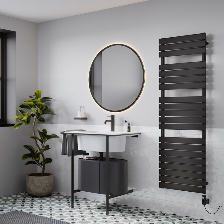 Typhoon - Black Electric Towel Rail H1564mm x W500mm 900w Thermostatic WIFI