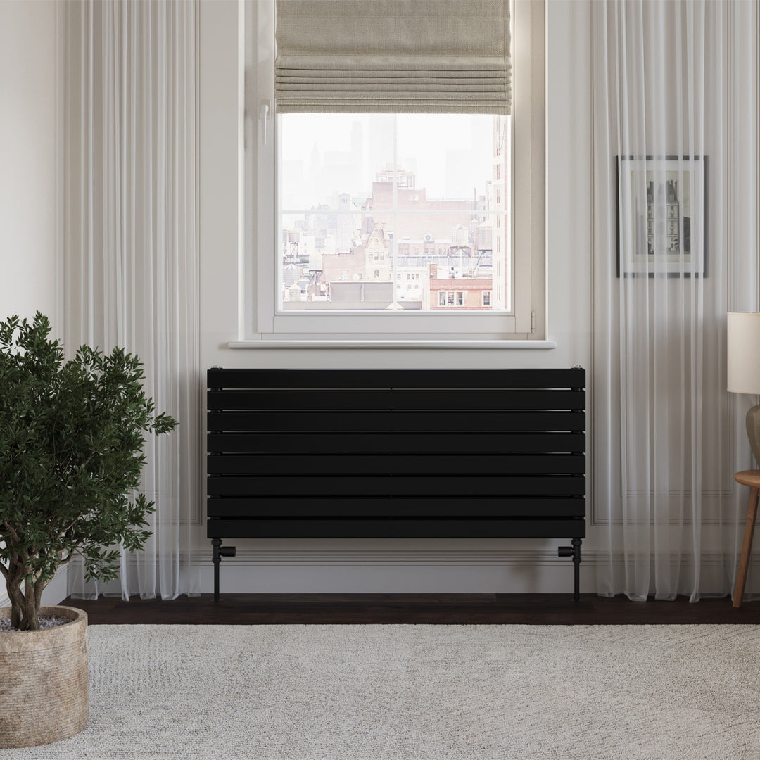 Black Convector Radiator Black Horizontal Radiator H544mm x W1200mm Double Panel - Typhoon Axis ...