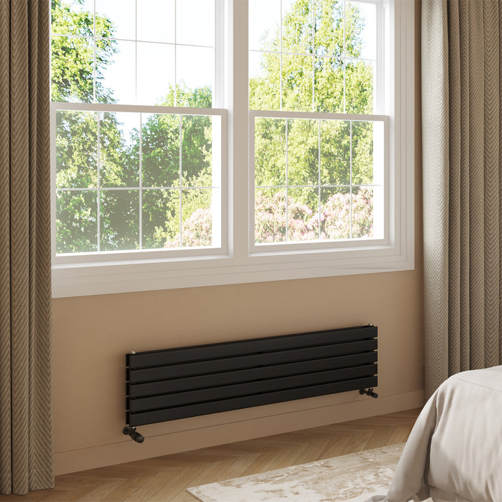 Typhoon Axis - Black Horizontal Radiator H340mm x W1400mm Double Panel