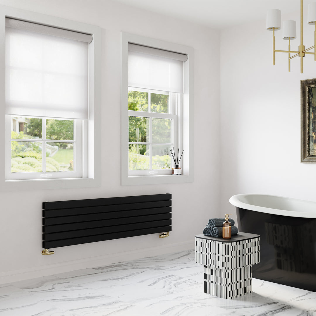 Black Horizontal Radiator H408mm x W1400mm Double Panel Typhoon