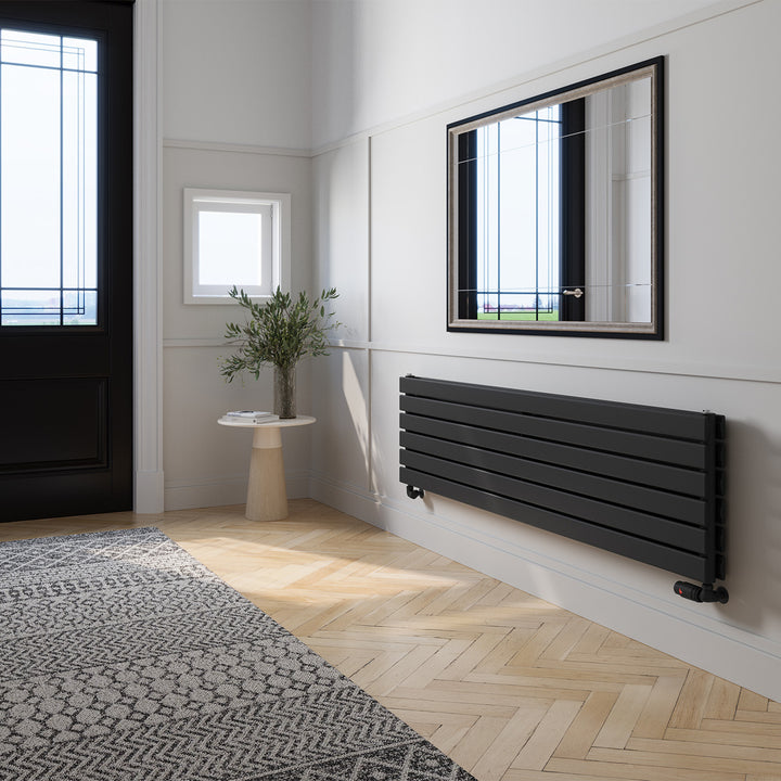 Typhoon Axis - Black Horizontal Radiator H408mm x W1600mm Double Panel