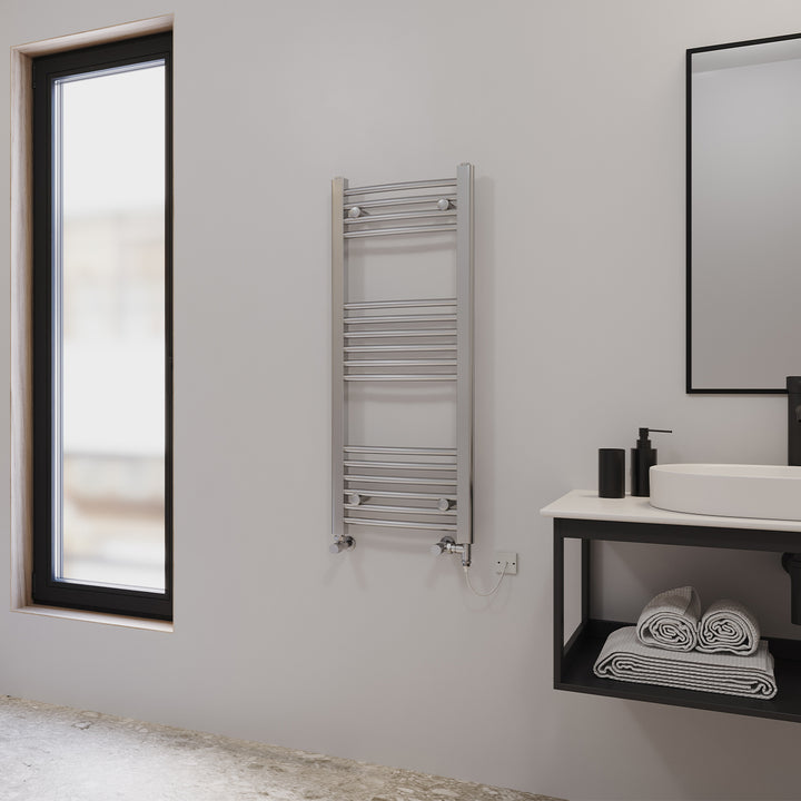 Zennor - Chrome Dual Fuel Towel Rail H1000mm x W400mm Standard - Curved