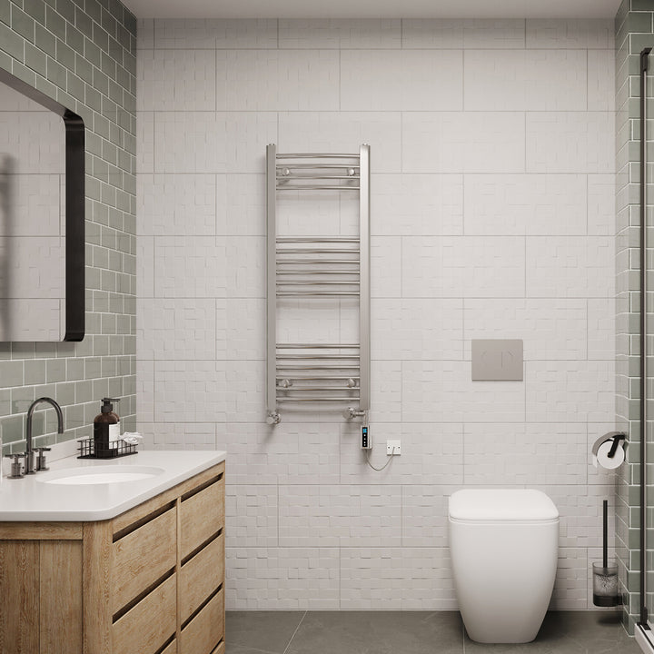 Zennor - Chrome Dual Fuel Towel Rail H1000mm x W400mm Thermostatic WIFI - Curved