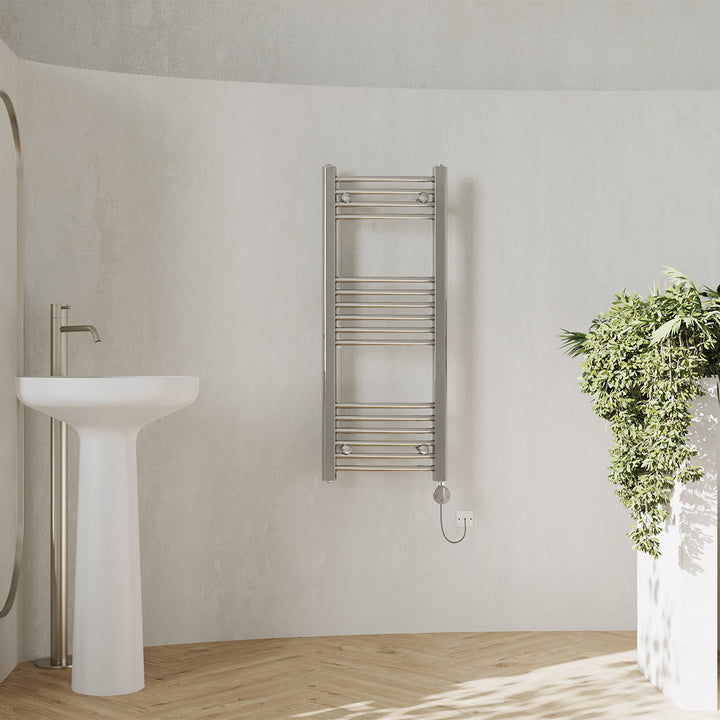 Zennor - Chrome Electric Towel Rail H1000mm x W400mm Curved 300w Thermostatic