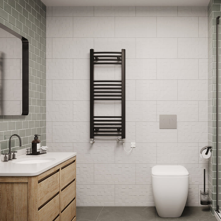 Zennor - Black Dual Fuel Towel Rail H1000mm x W400mm Standard - Curved