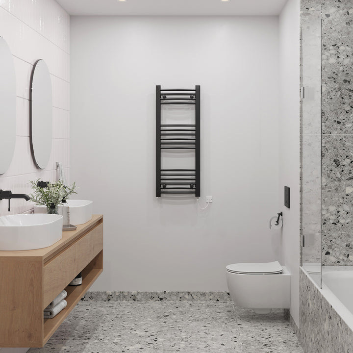 Zennor - Black Electric Towel Rail H1000mm x W400mm Curved 300w Standard