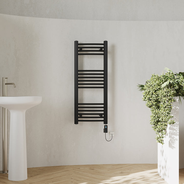 Zennor - Black Electric Towel Rail H1000mm x W400mm Curved 300w Thermostatic WIFI