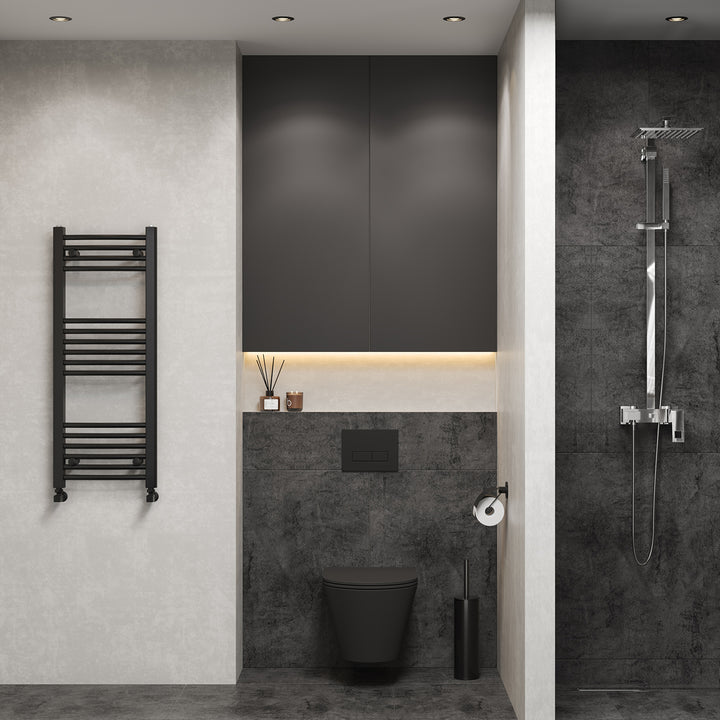 Zennor - Black Heated Towel Rail - H1000mm x W400mm - Curved