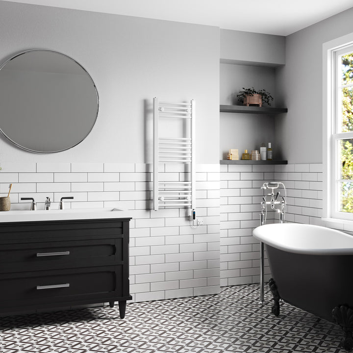 Zennor - White Electric Towel Rail H1000mm x W400mm Curved 300w Thermostatic WIFI