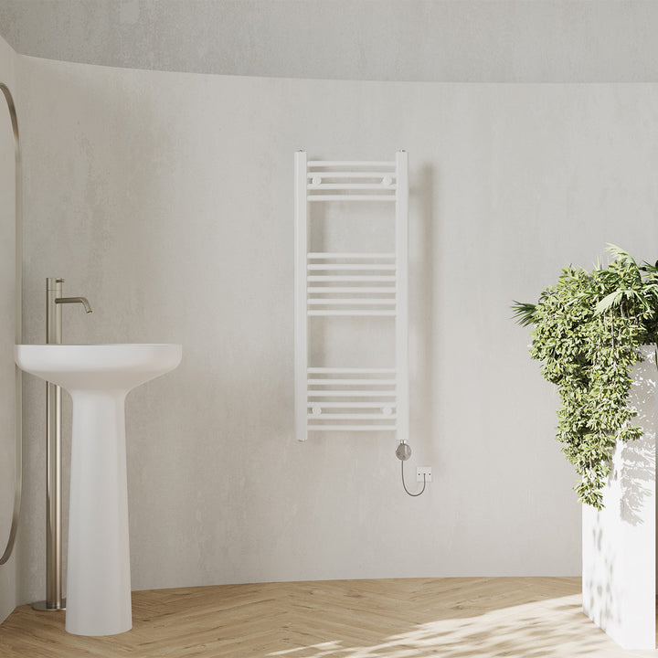 Zennor - White Electric Towel Rail H1000mm x W400mm Curved 300w Thermostatic