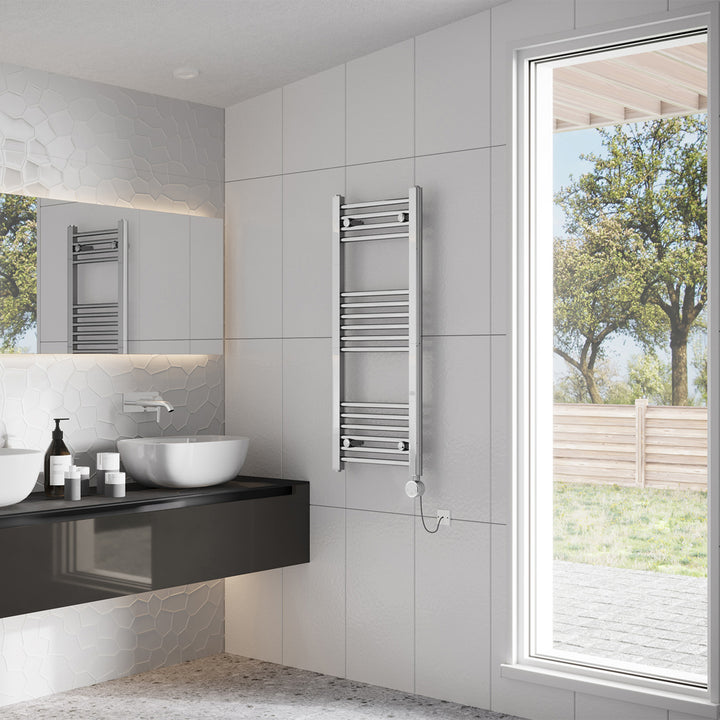 Zennor - Chrome Electric Towel Rail H1000mm x W400mm Straight 200w Thermostatic