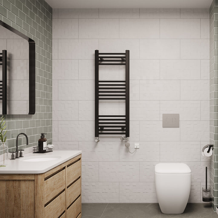 Zennor - Black Dual Fuel Towel Rail H1000mm x W400mm Thermostatic - Straight