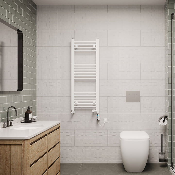 Zennor - White Dual Fuel Towel Rail H1000mm x W400mm Thermostatic WIFI - Straight