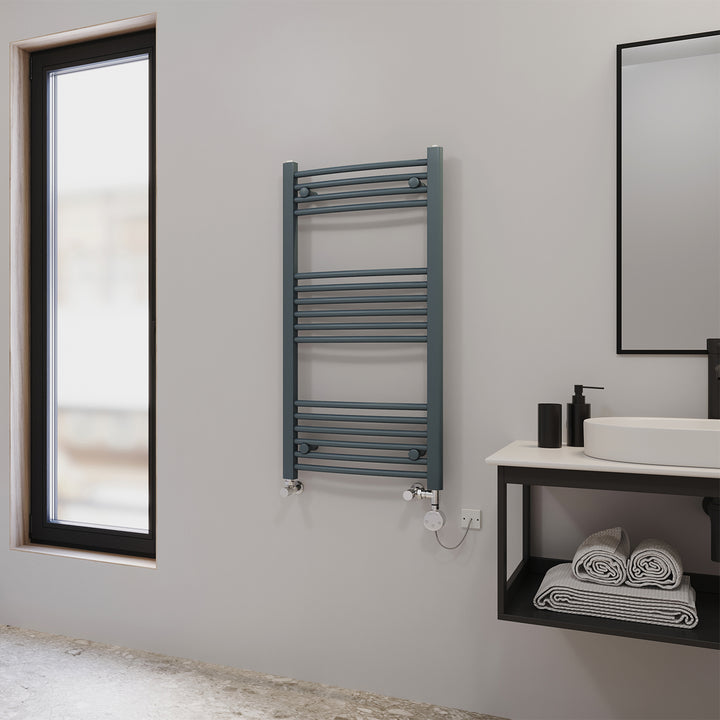 Zennor - Anthracite Dual Fuel Towel Rail  H1000mm x W500mm Thermostatic - Curved