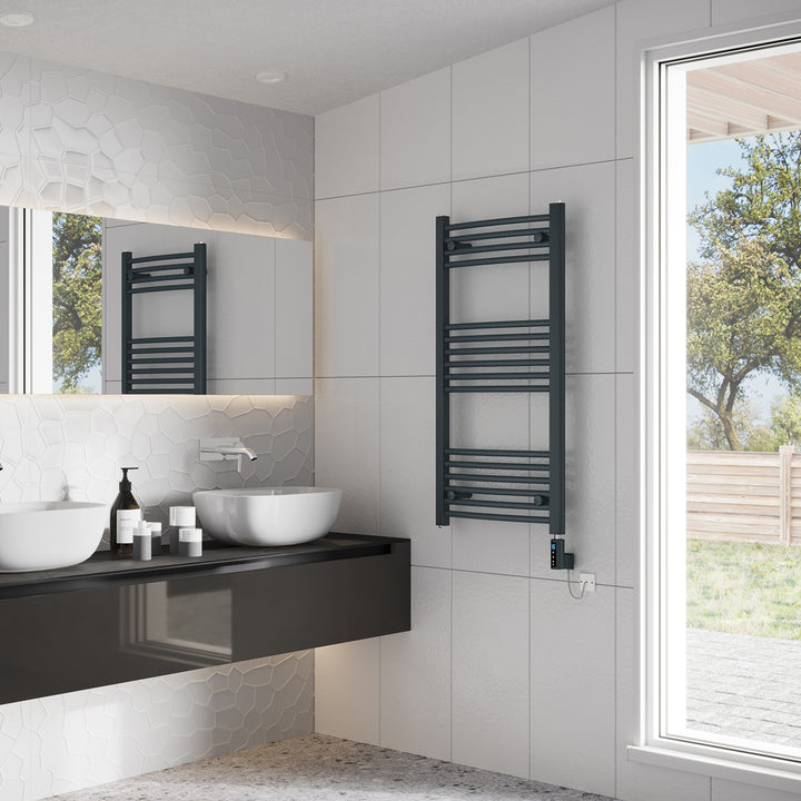 Zennor - Anthracite Electric Towel Rail H1000mm x W500mm Curved 400w Thermostatic WIFI