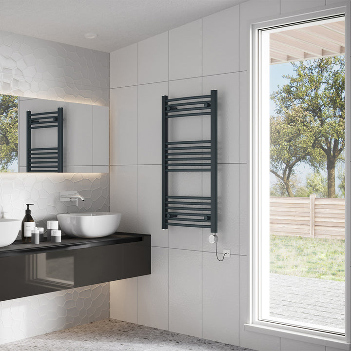 Zennor - Anthracite Electric Towel Rail H1000mm x W500mm Curved 300w Thermostatic