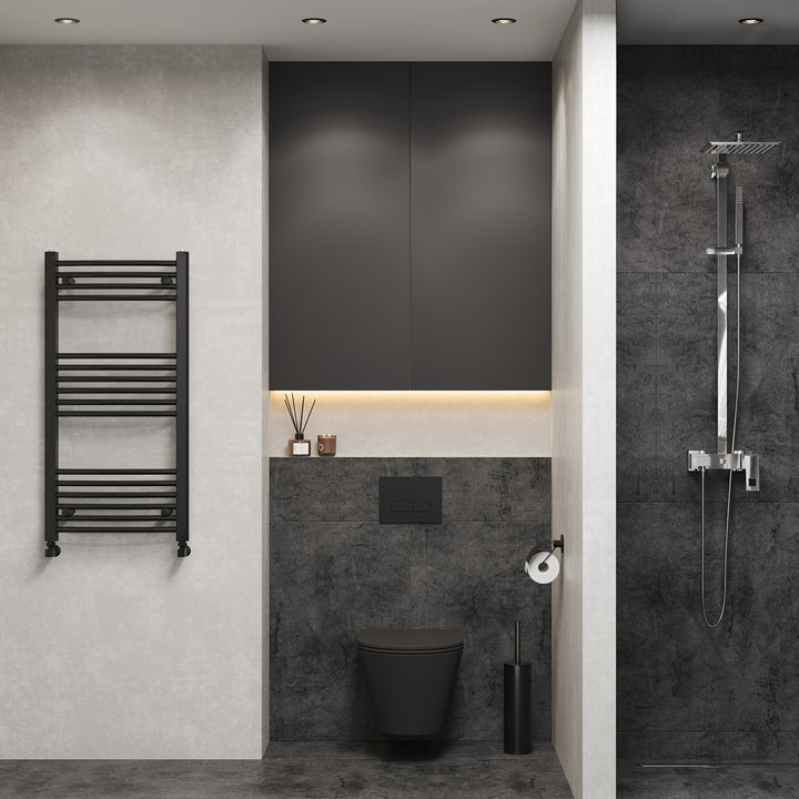 Zennor - Black Heated Towel Rail - H1000mm x W500mm - Curved