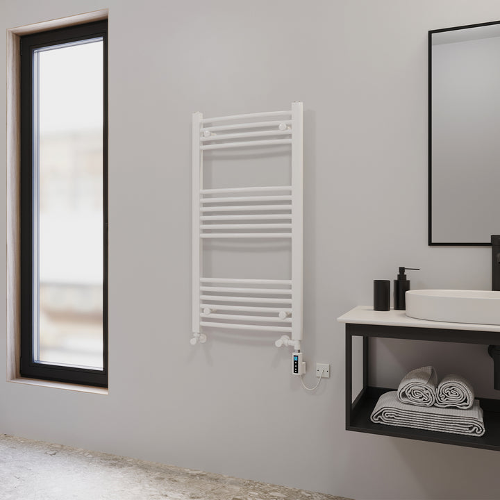 Zennor - White Dual Fuel Towel Rail H1000mm x W500mm Thermostatic WIFI - Curved