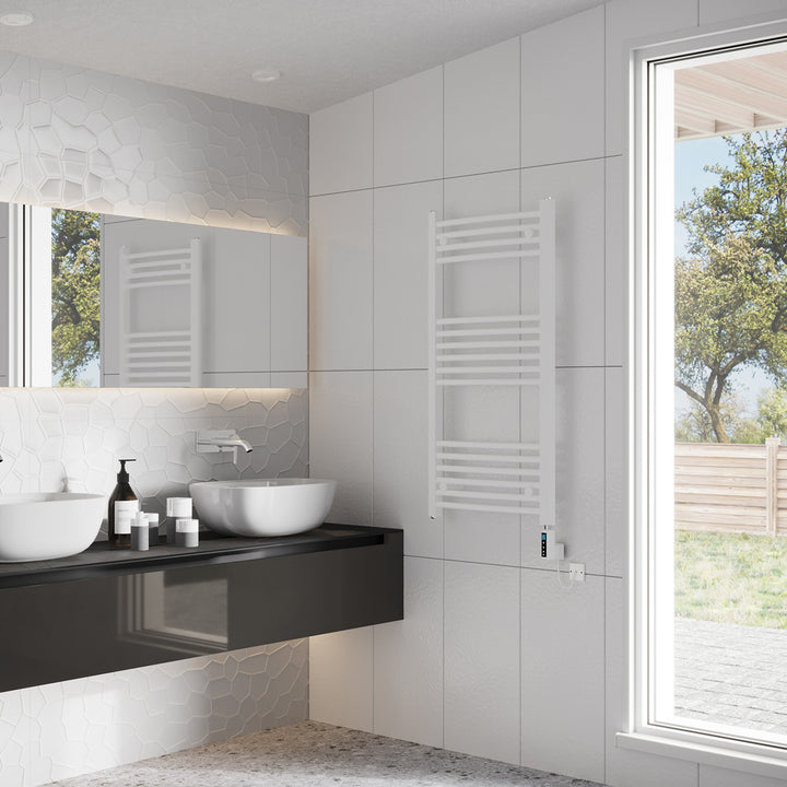 Zennor - White Electric Towel Rail H1000mm x W500mm Curved 400w Thermostatic WIFI