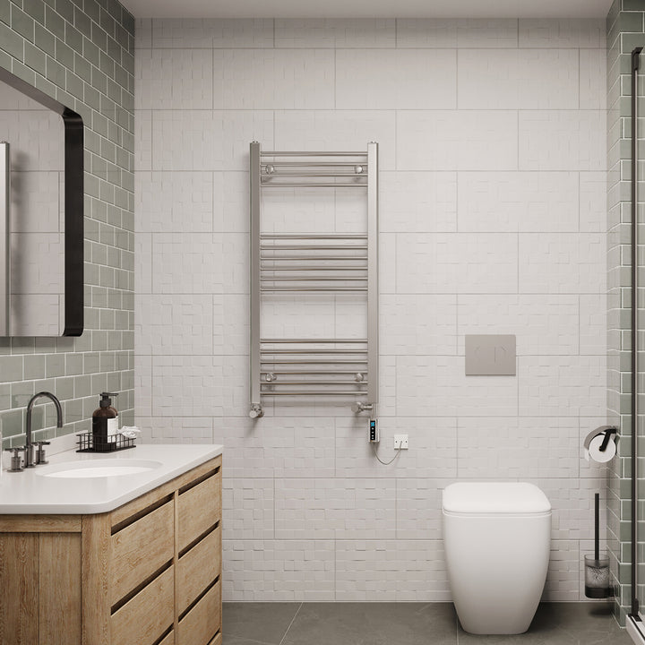 Zennor - Chrome Dual Fuel Towel Rail H1000mm x W500mm Thermostatic WIFI - Straight