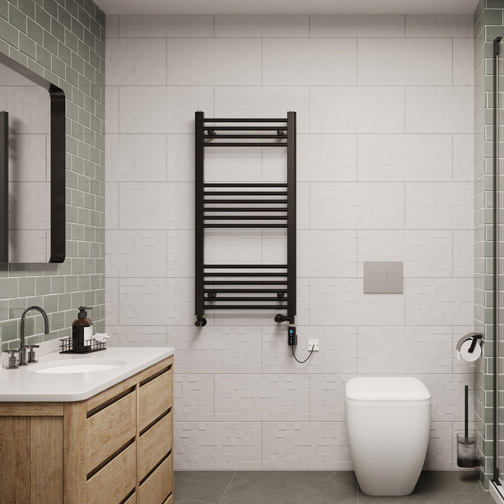 Zennor - Black Dual Fuel Towel Rail H1000mm x W500mm Thermostatic WIFI - Straight
