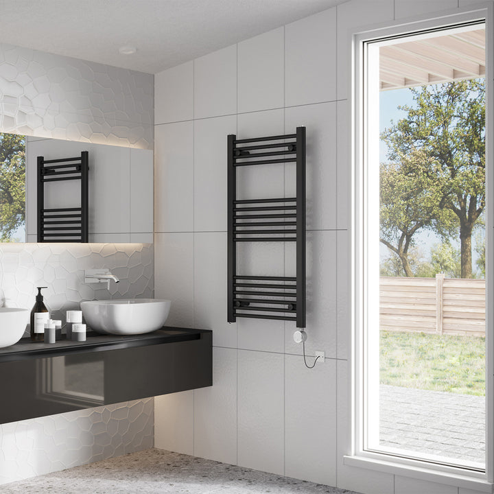 Zennor - Black Electric Towel Rail H1000mm x W500mm Straight 300w Thermostatic