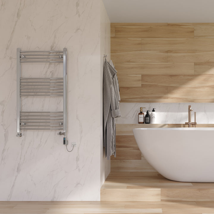 Zennor - Chrome Dual Fuel Towel Rail H1000mm x W600mm Thermostatic WIFI - Curved