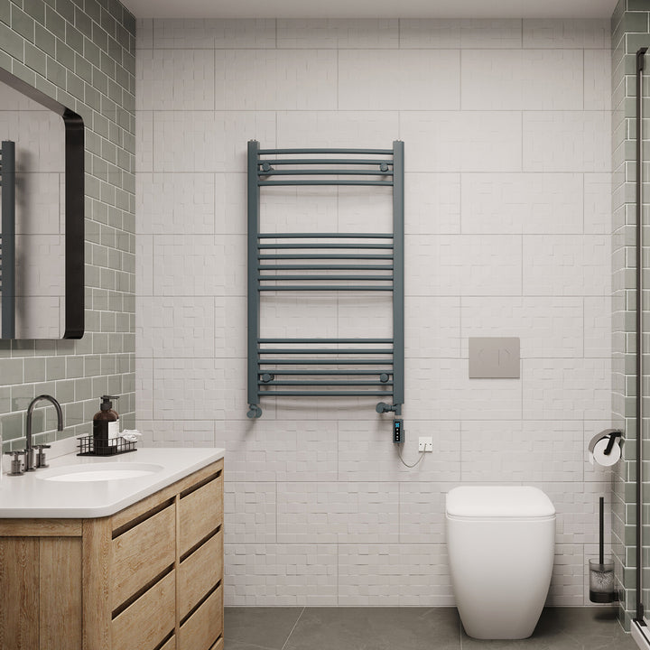 Zennor - Anthracite Dual Fuel Towel Rail H1000mm x W600mm Thermostatic WIFI - Curved