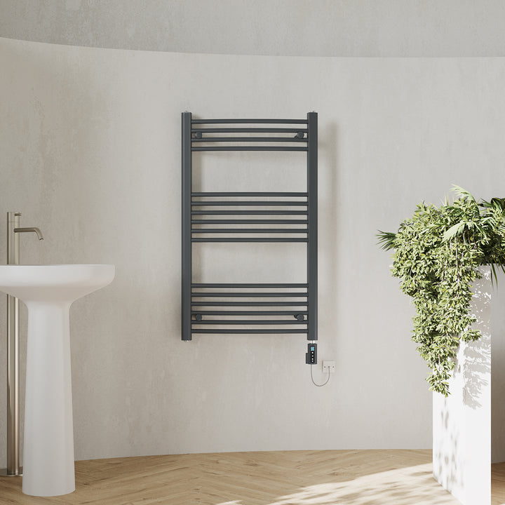 Zennor - Anthracite Electric Towel Rail H1000mm x W600mm Curved 600w Thermostatic WIFI