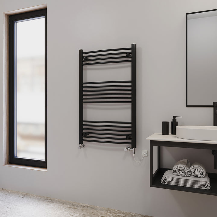 Zennor - Black Dual Fuel Towel Rail H1000mm x W600mm Standard - Curved