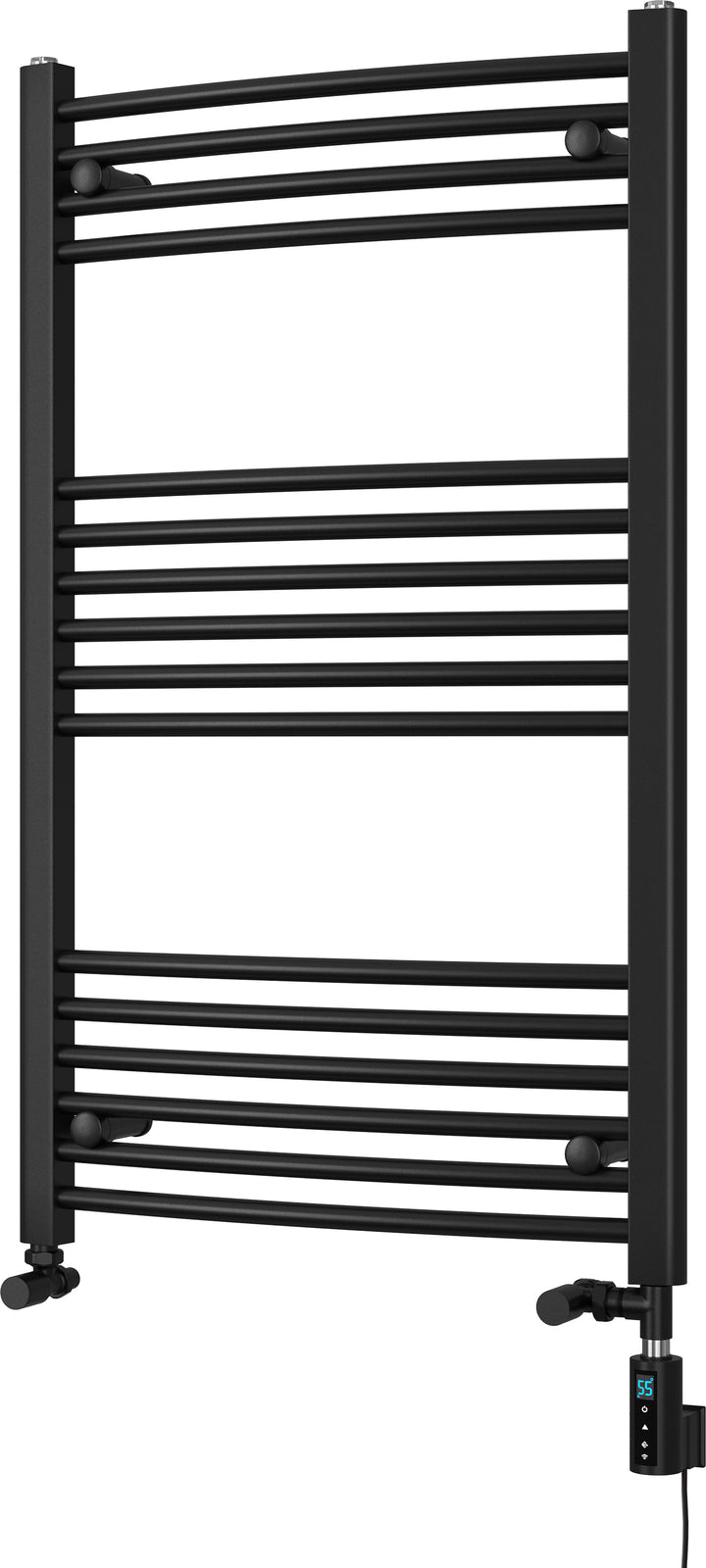 Zennor - Black Dual Fuel Towel Rail H1000mm x W600mm Thermostatic WIFI - Curved