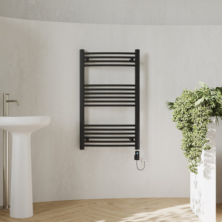 Zennor - Black Electric Towel Rail H1000mm x W600mm Curved 500w Thermostatic WIFI