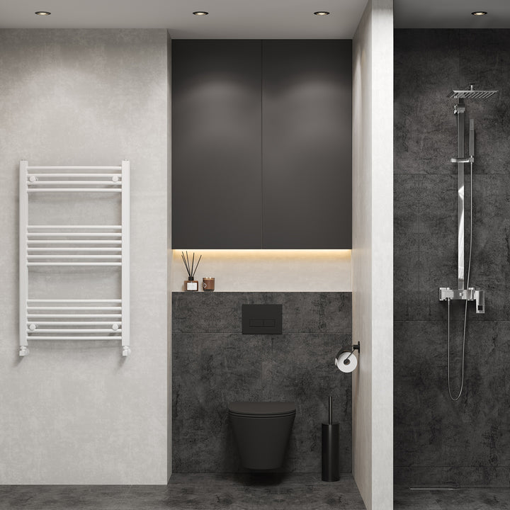 Zennor - White Heated Towel Rail - H1000mm x W600mm - Curved