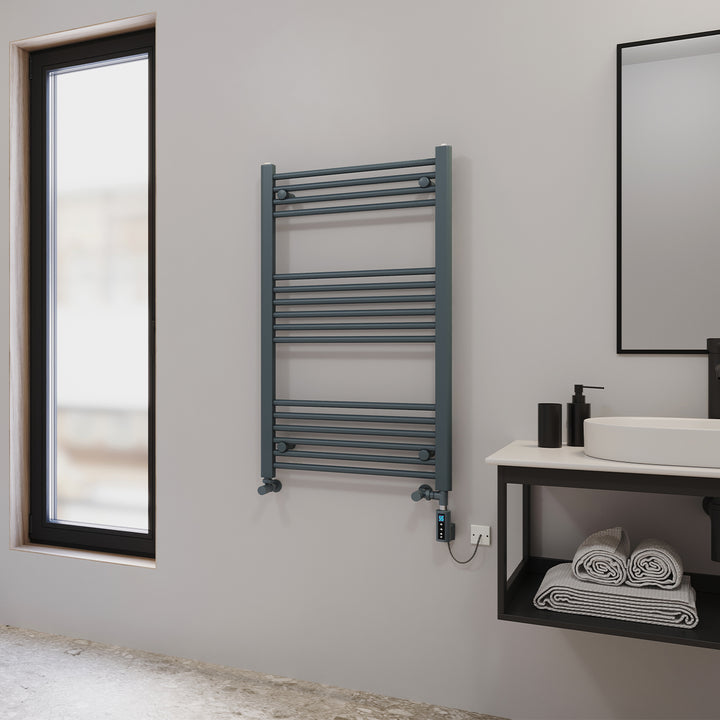 Zennor - Anthracite Dual Fuel Towel Rail  H1000mm x W600mm Thermostatic WIFI - Straight