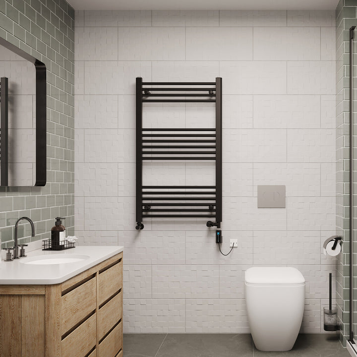 Zennor - Black Dual Fuel Towel Rail H1000mm x W600mm Thermostatic WIFI - Straight