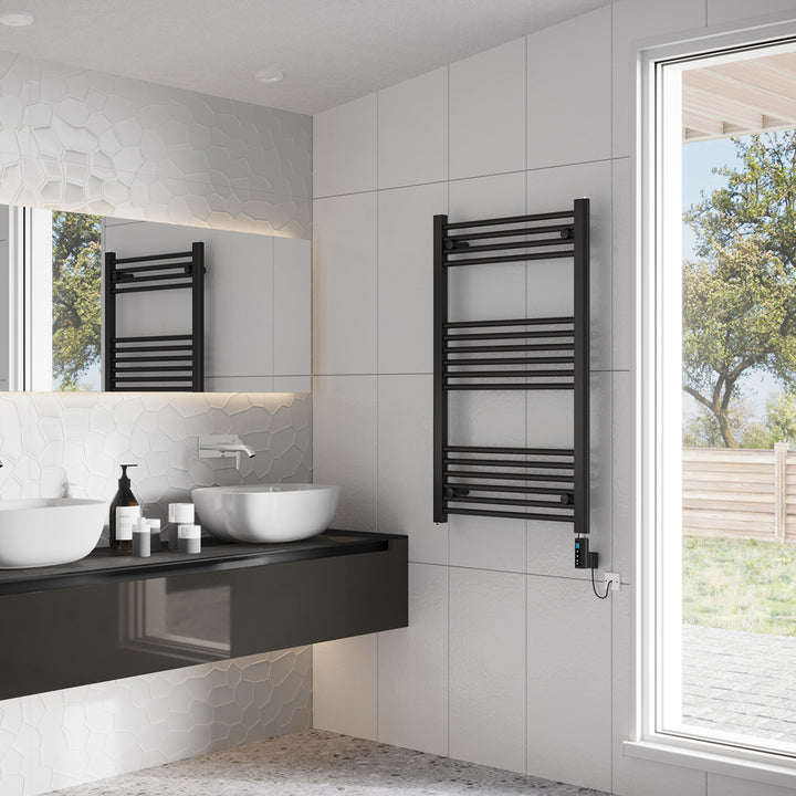 Zennor - Black Electric Towel Rail H1000mm x W600mm Straight 500w Thermostatic WIFI