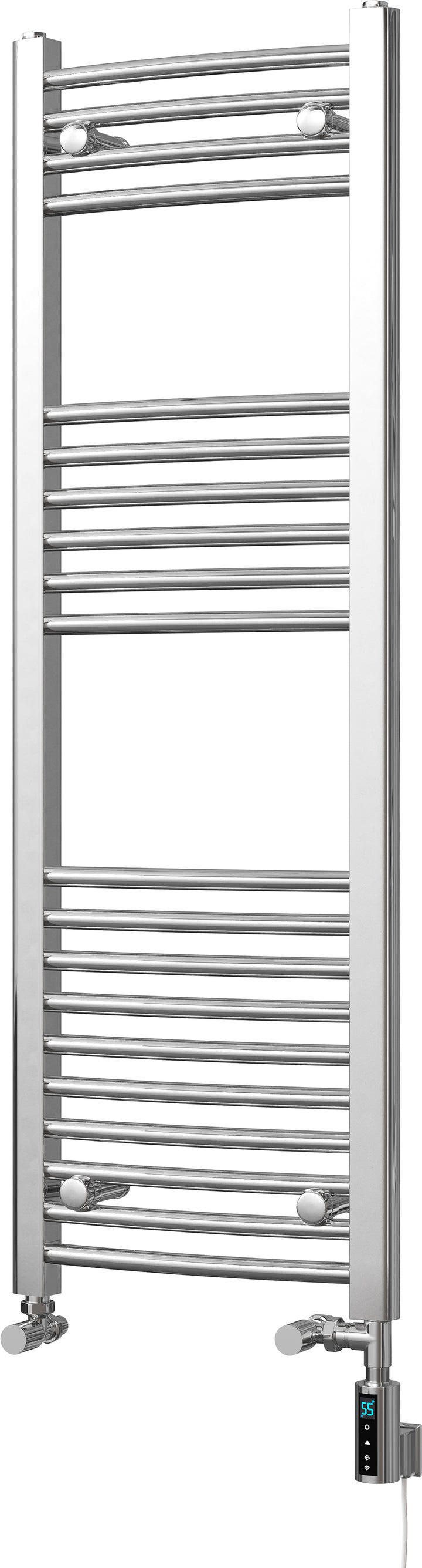 Zennor - Chrome Dual Fuel Towel Rail H1200mm x W400mm Thermostatic WIFI - Curved