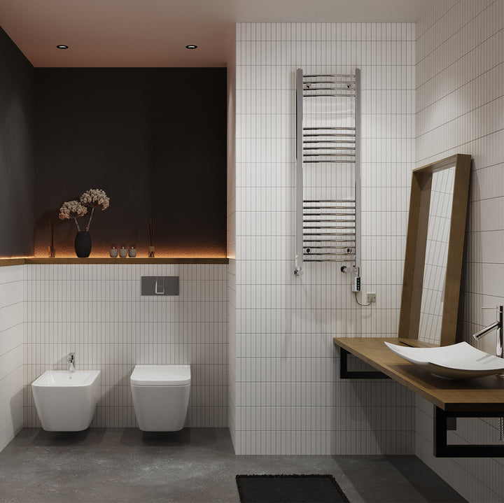 Zennor - Chrome Dual Fuel Towel Rail H1200mm x W400mm Thermostatic WIFI - Curved