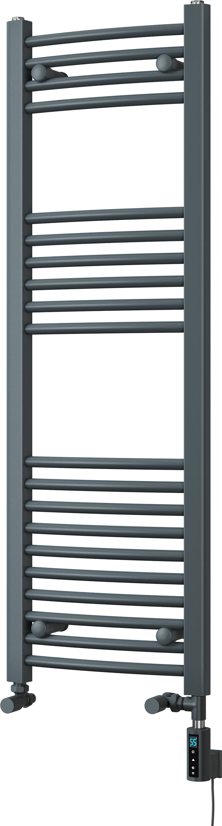 Zennor - Anthracite Dual Fuel Towel Rail  H1200mm x W400mm Thermostatic WIFI - Curved