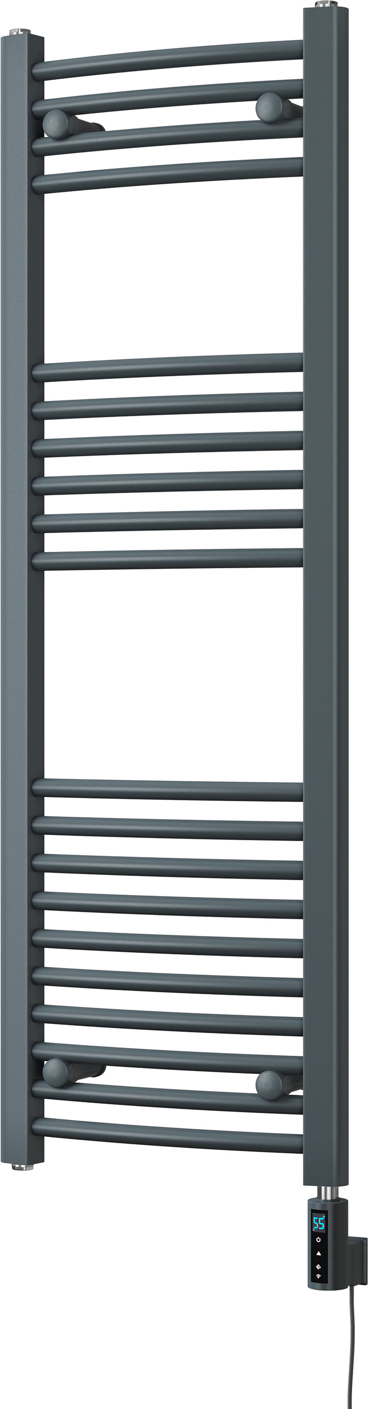 Zennor - Anthracite Electric Towel Rail H1200mm x W400mm Curved 300w Thermostatic WIFI