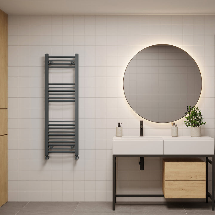 Zennor - Anthracite Heated Towel Rail - H1200mm x W400mm - Curved