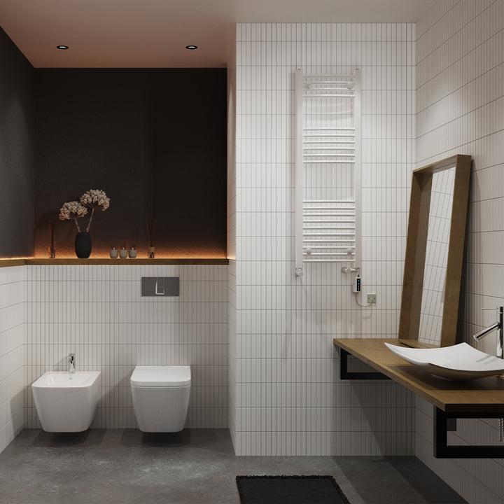 Zennor - White Dual Fuel Towel Rail H1200mm x W400mm Thermostatic WIFI - Curved