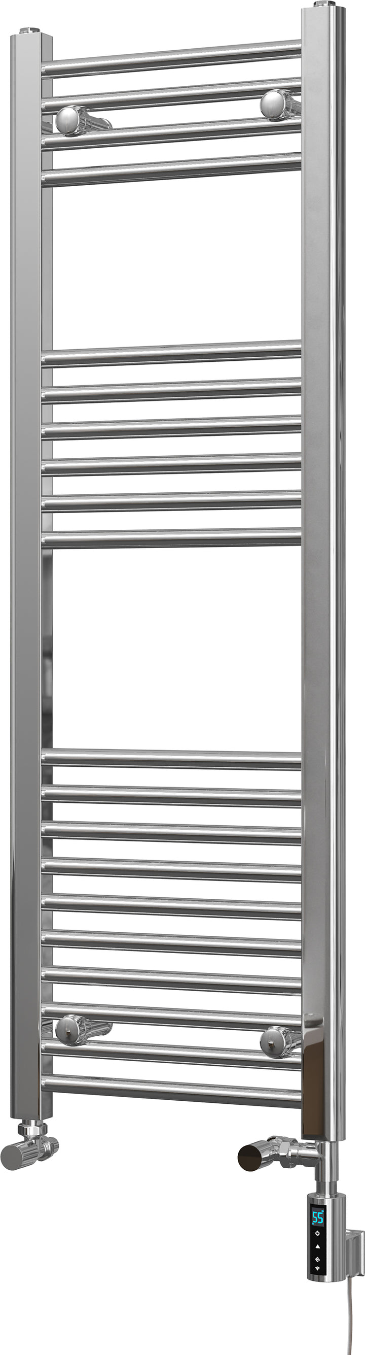 Zennor - Chrome Dual Fuel Towel Rail H1200mm x W400mm Thermostatic WIFI - Straight