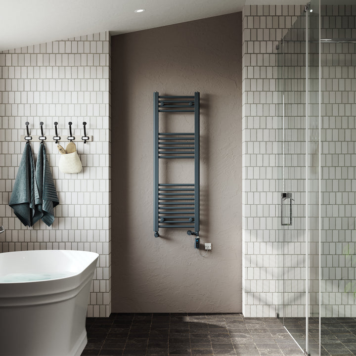 Zennor - Anthracite Dual Fuel Towel Rail H1200mm x W400mm Thermostatic WIFI - Straight