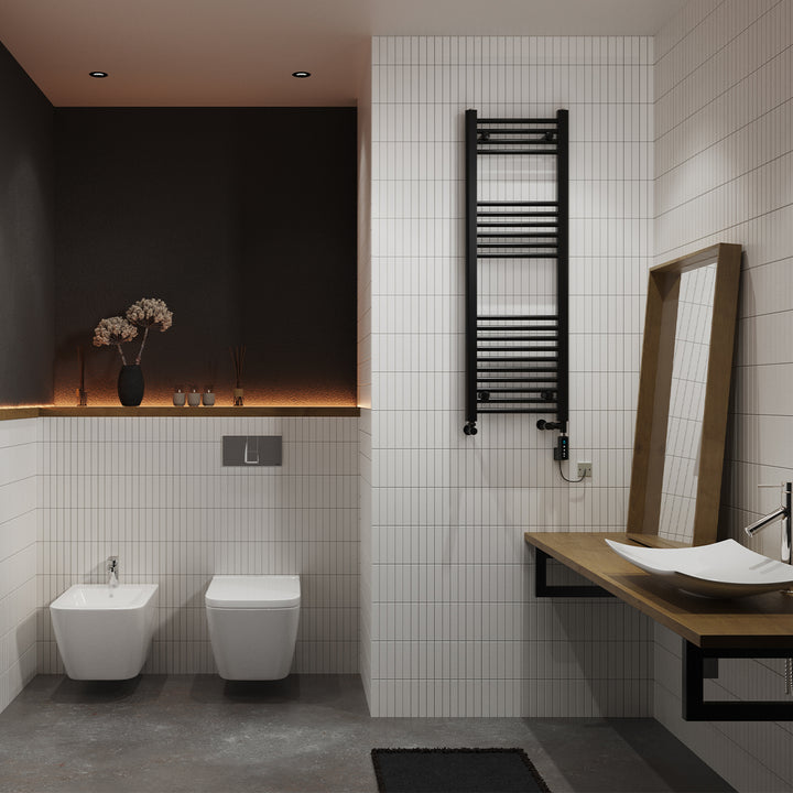 Zennor - Black Dual Fuel Towel Rail H1200mm x W400mm Thermostatic WIFI - Straight